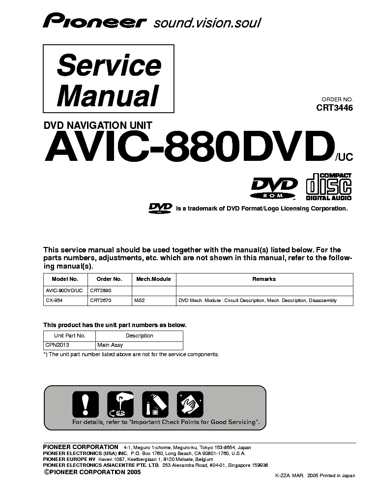 PIONEER AVIC-880DVD service manual (1st page)