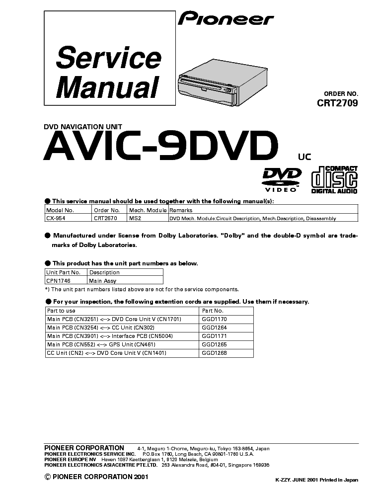 PIONEER AVIC-9DVD service manual (1st page)