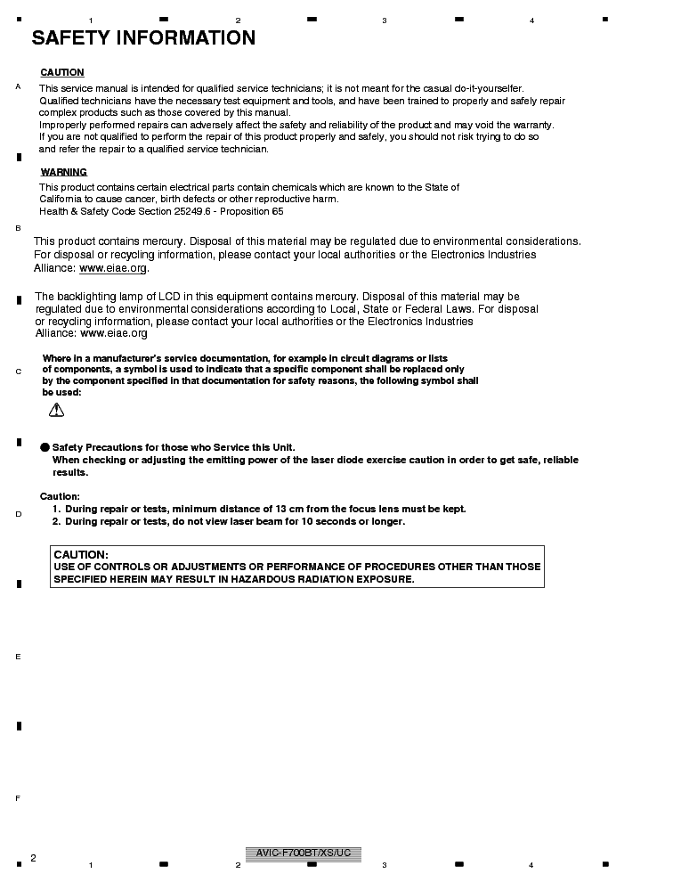 PIONEER AVIC-F700 7010BT service manual (2nd page)