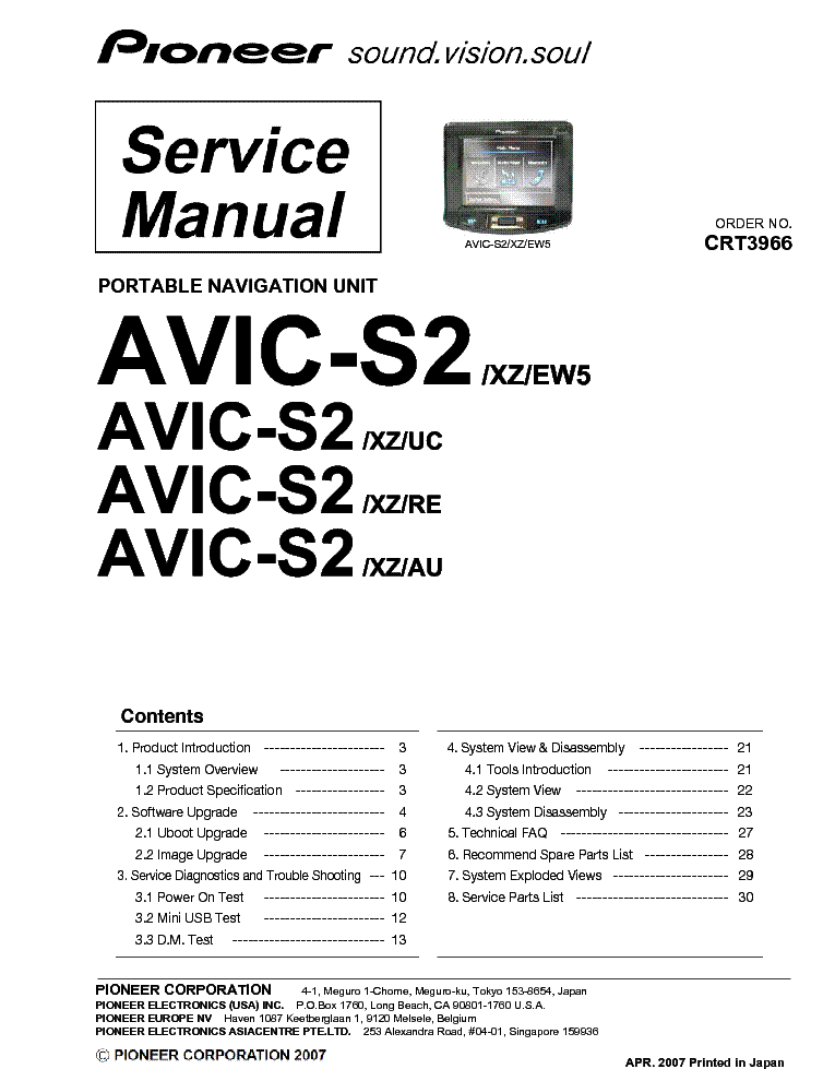 PIONEER AVIC-S2 SM service manual (1st page)