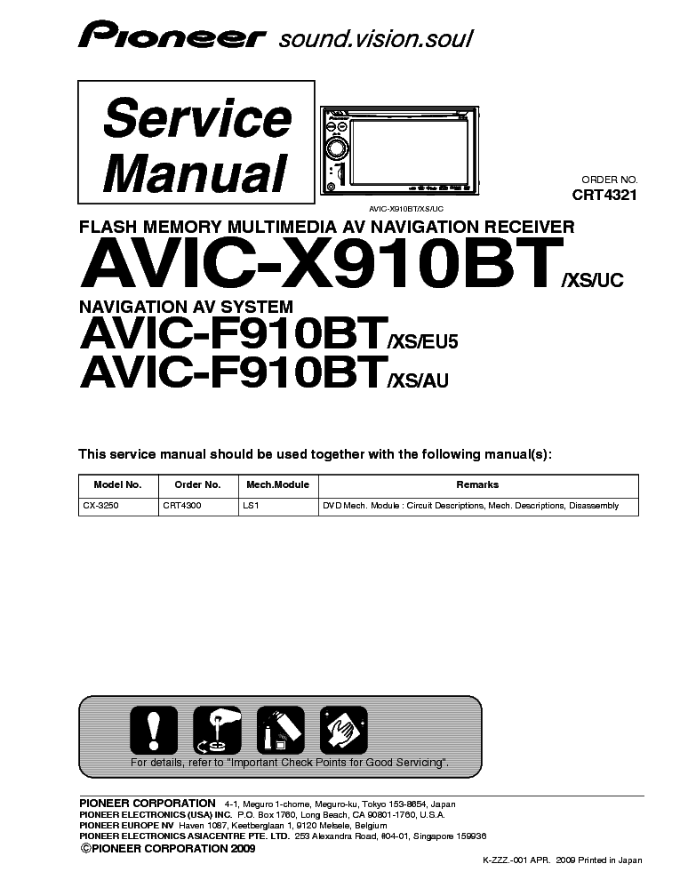 PIONEER AVIC-X910BT F910BT CRT4321 SM service manual (1st page)