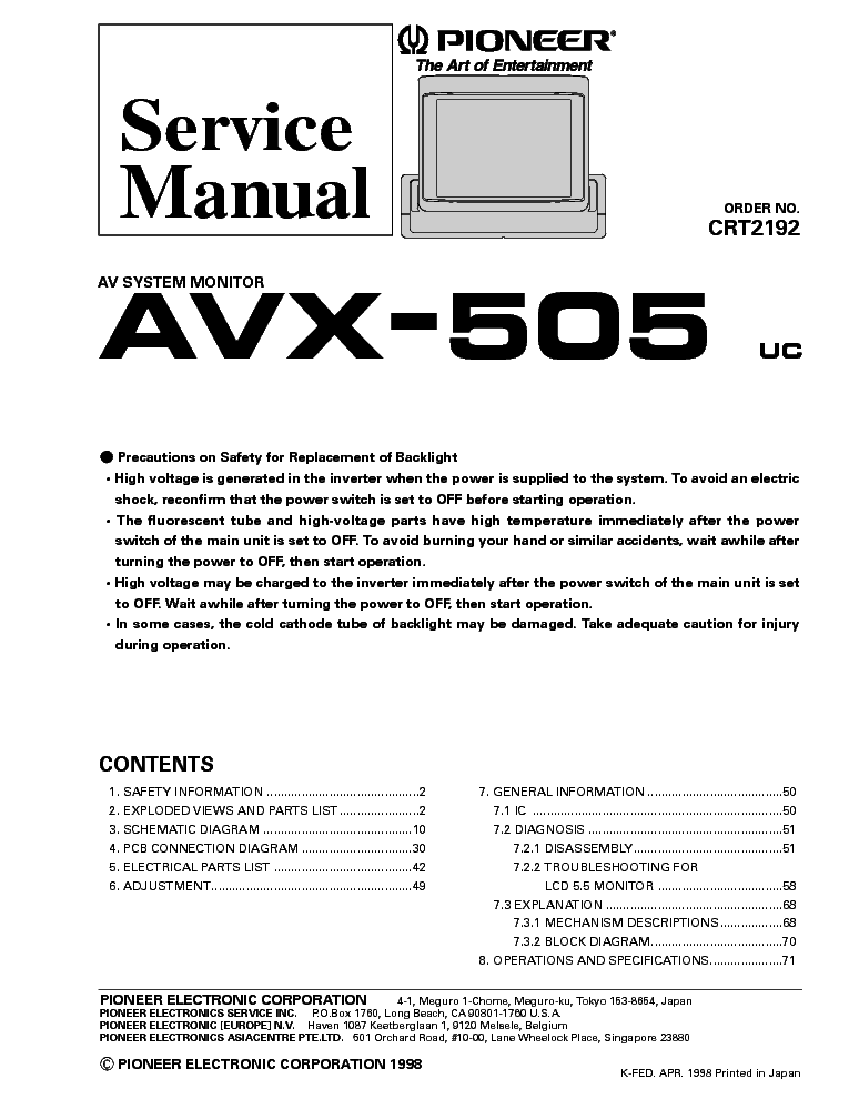 PIONEER AVX-505 service manual (1st page)
