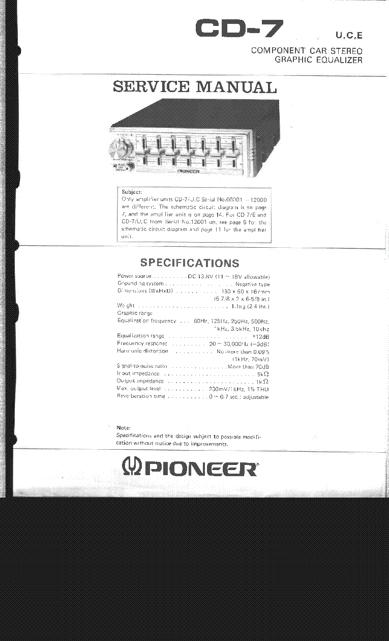 PIONEER CD-7 SM WITH CIRCUIT DESCRIPTION service manual (1st page)
