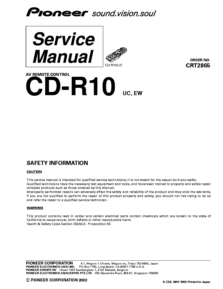 PIONEER CD-R10 REMOTE-CONTROL SM service manual (1st page)