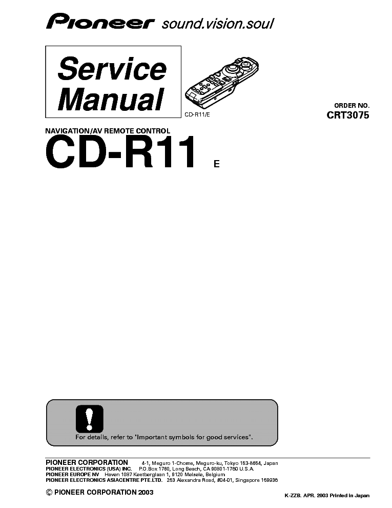 PIONEER CD-R11 REMOTE-CONTROL SM service manual (1st page)