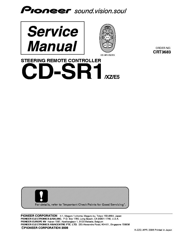 PIONEER CD-SR1 REMOTE-CONTROLLER service manual (1st page)