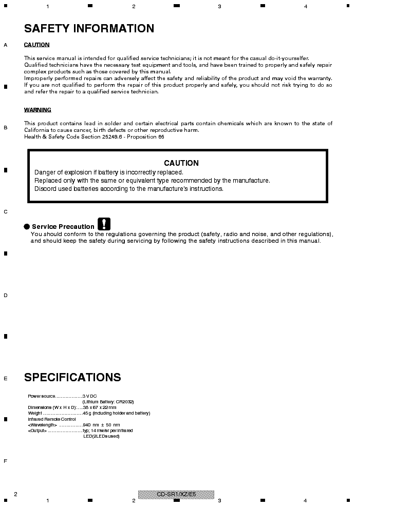 PIONEER CD-SR1 REMOTE-CONTROLLER service manual (2nd page)