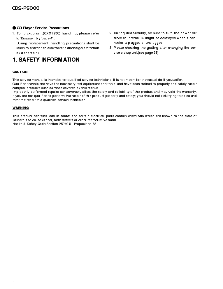 PIONEER CDS-P5000 service manual (2nd page)