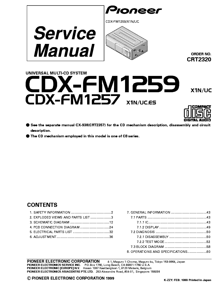 PIONEER CDX-FM1259 CDX-FM1257 service manual (1st page)