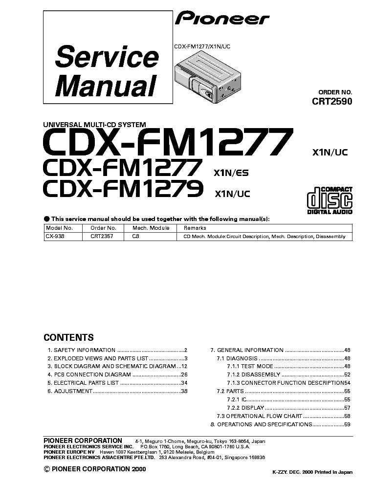 PIONEER CDX-FM1277 CDX-FM1279 SM service manual (1st page)