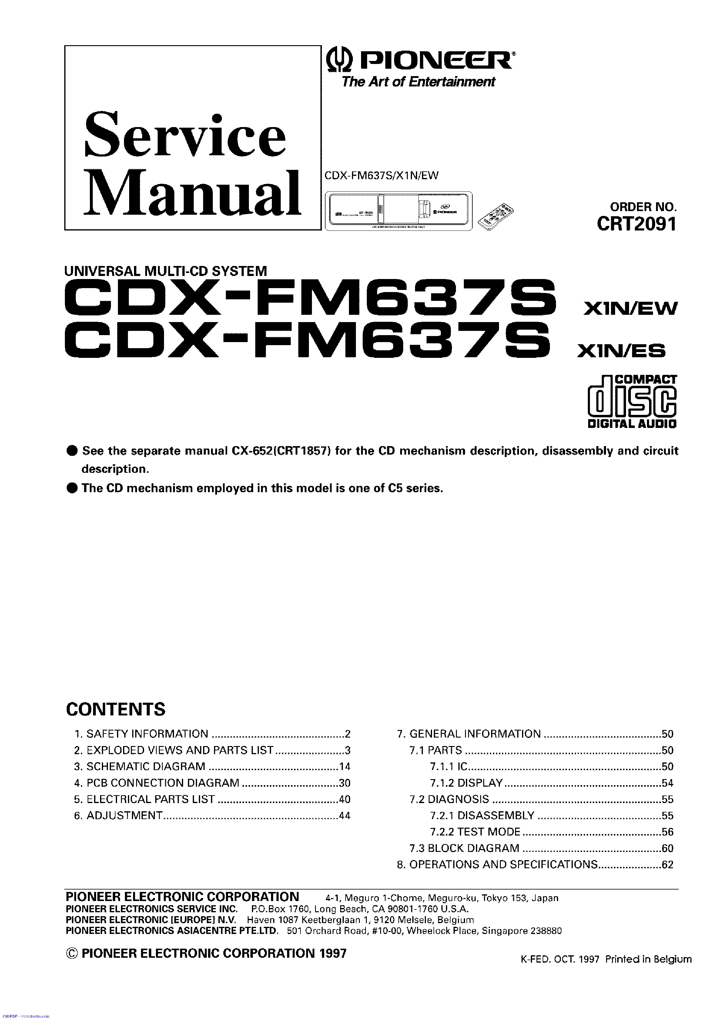PIONEER CDX-FM637S CRT2091 service manual (1st page)