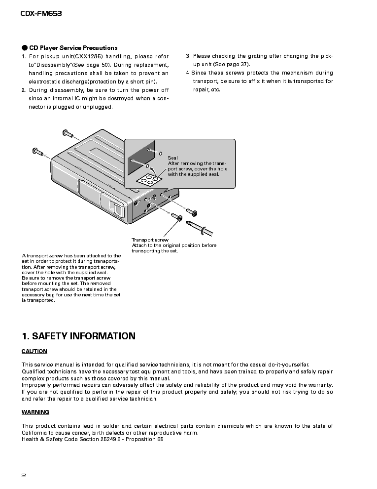 PIONEER CDX-FM653 service manual (2nd page)