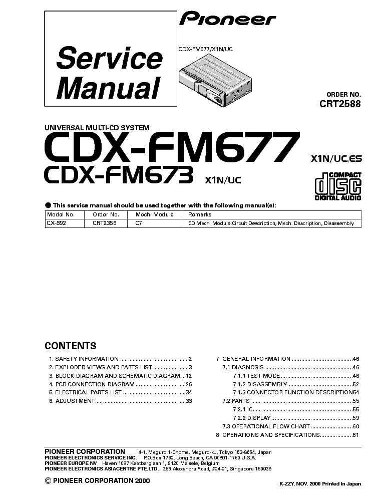 PIONEER CDX-FM673 677 service manual (1st page)