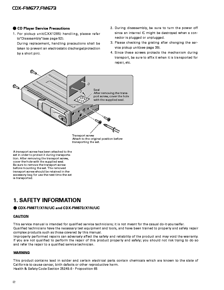 PIONEER CDX-FM673 677 service manual (2nd page)