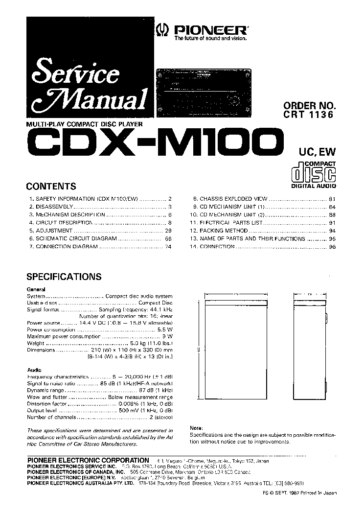 PIONEER CDX-M100 SM service manual (1st page)