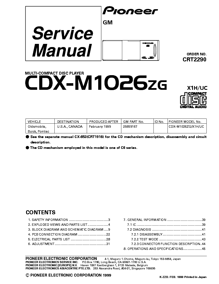 PIONEER CDX-M1026 service manual (1st page)