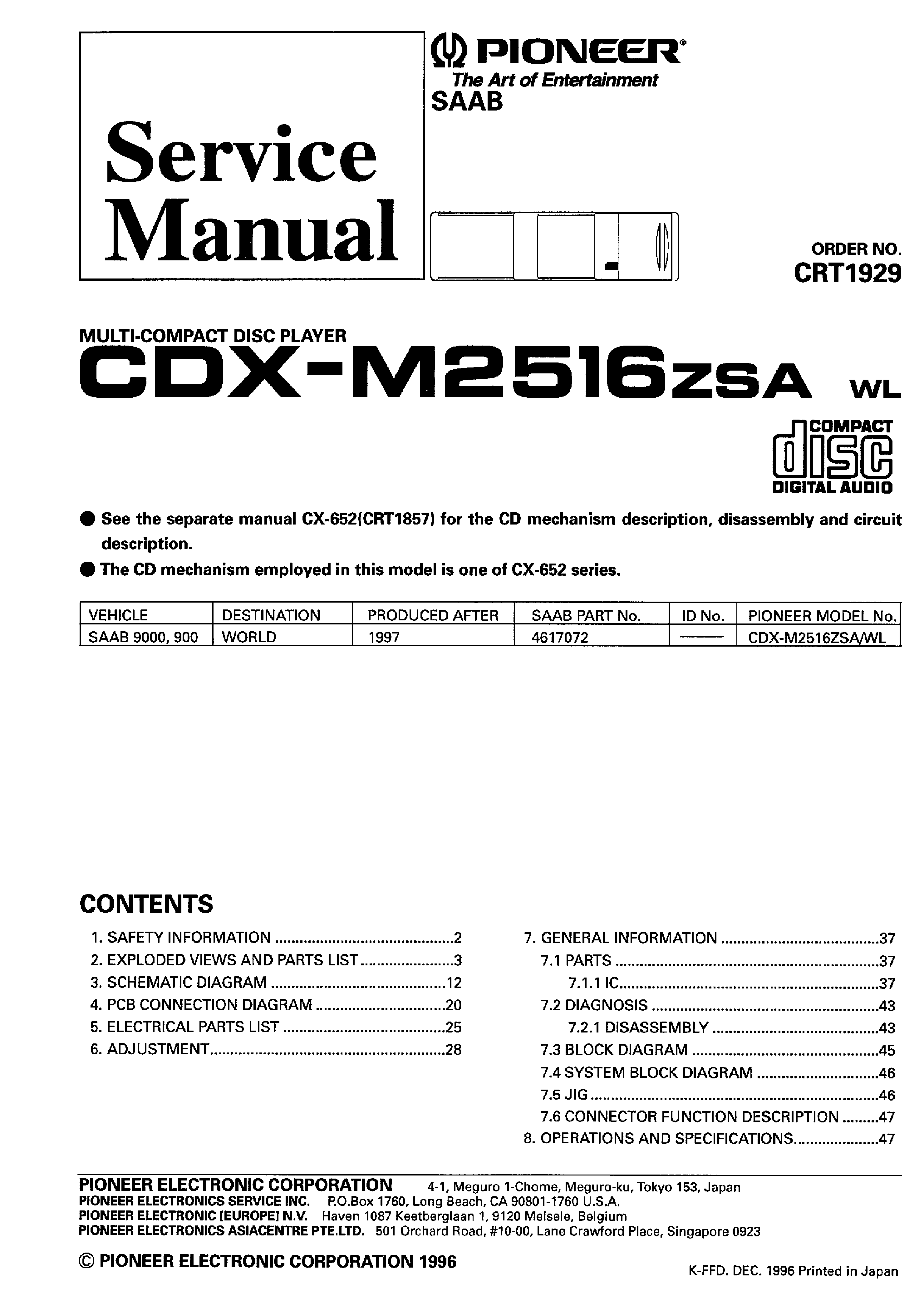 PIONEER CDX-M2516ZSA CRT1929 service manual (1st page)