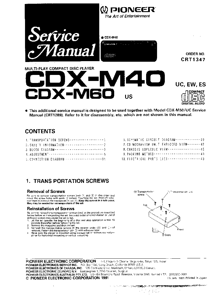 PIONEER CDX-M40 CDX-M60 6-CD CAR-CHANGER SM service manual (1st page)