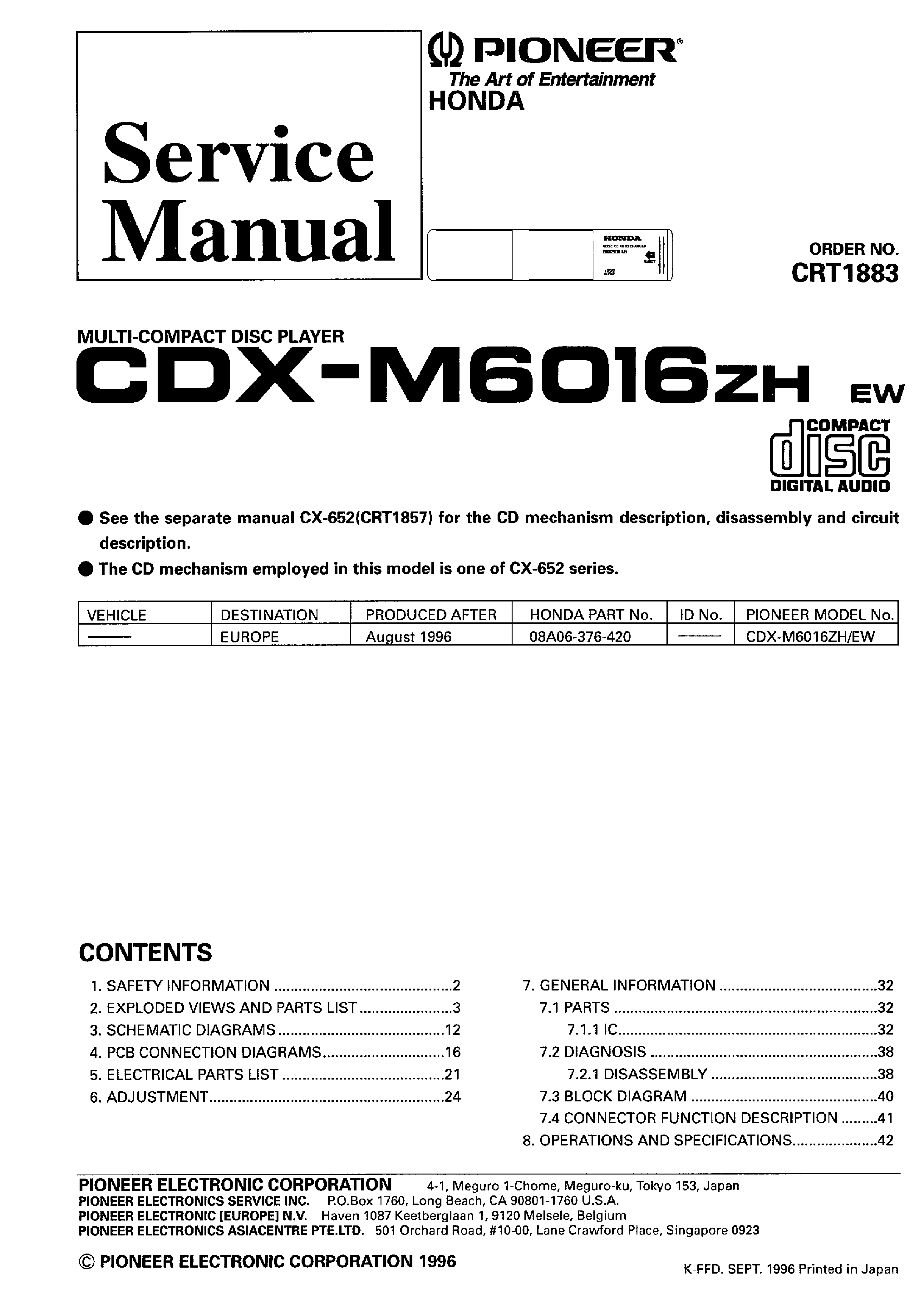 PIONEER CDX-M6016ZH CRT1883 service manual (1st page)