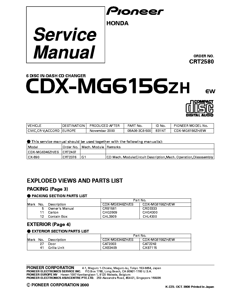 PIONEER CDX-MG6156 HONDA SM service manual (1st page)