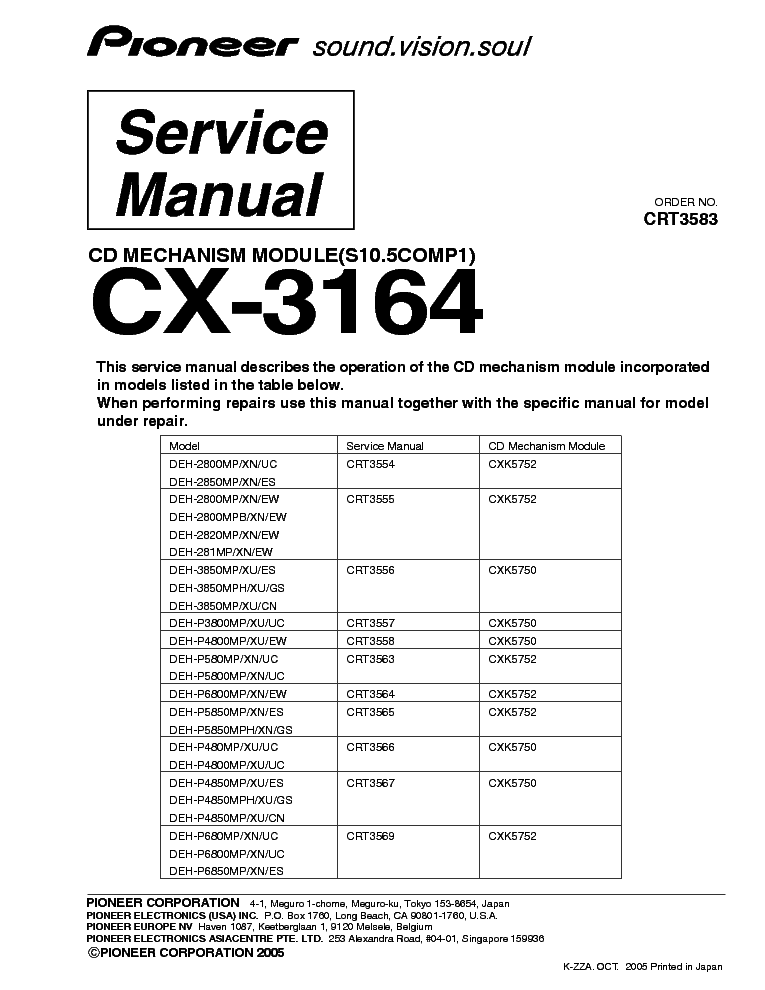 PIONEER CRT3583 CX-3164 service manual (1st page)