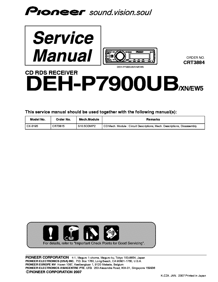 PIONEER CRT3884 DEH-P7900UB service manual (1st page)