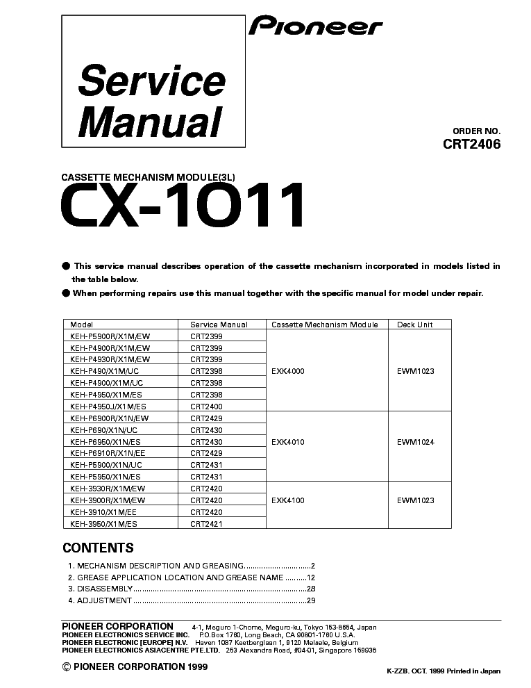 PIONEER CX-1011 CASSETTE MECHANISM-MODULE service manual (1st page)