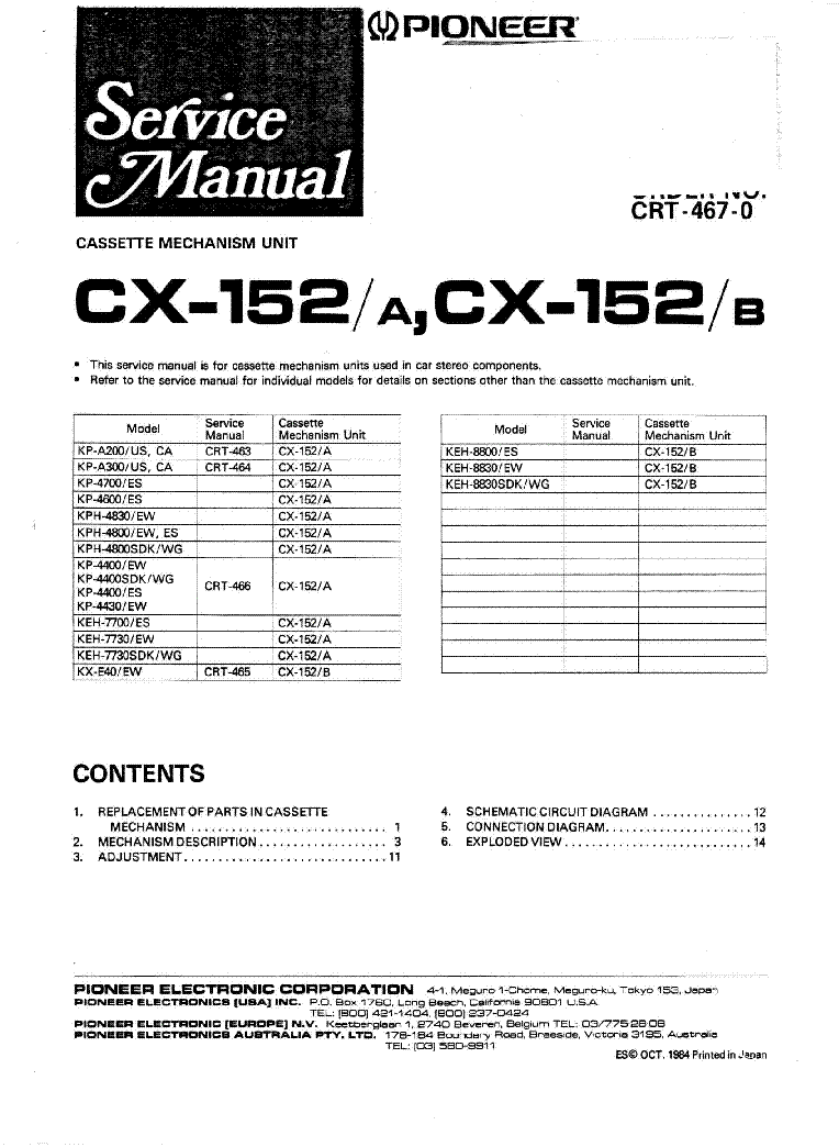 PIONEER CX-152A-B CRT-467-0 SM service manual (1st page)