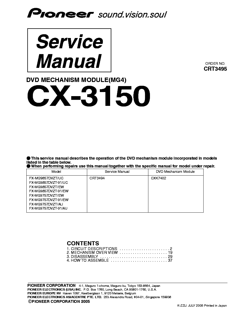 PIONEER CX-3150 CD MECHANISM MODULE service manual (1st page)
