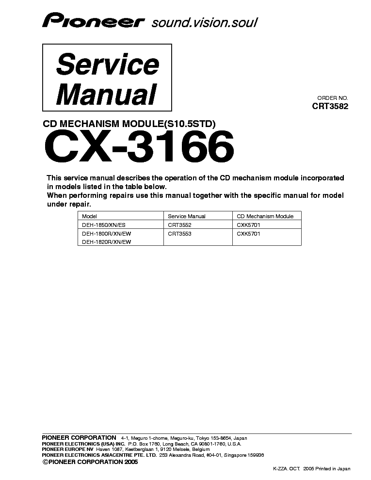 PIONEER CX-3166 MECH service manual (1st page)