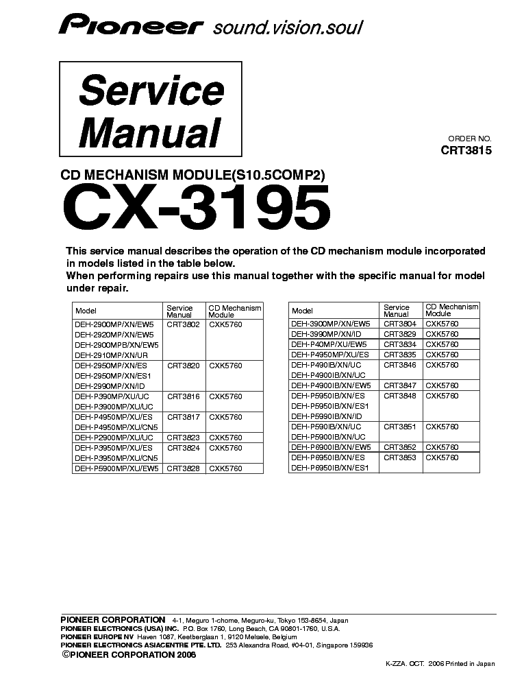 PIONEER CX-3195 MECH service manual (1st page)
