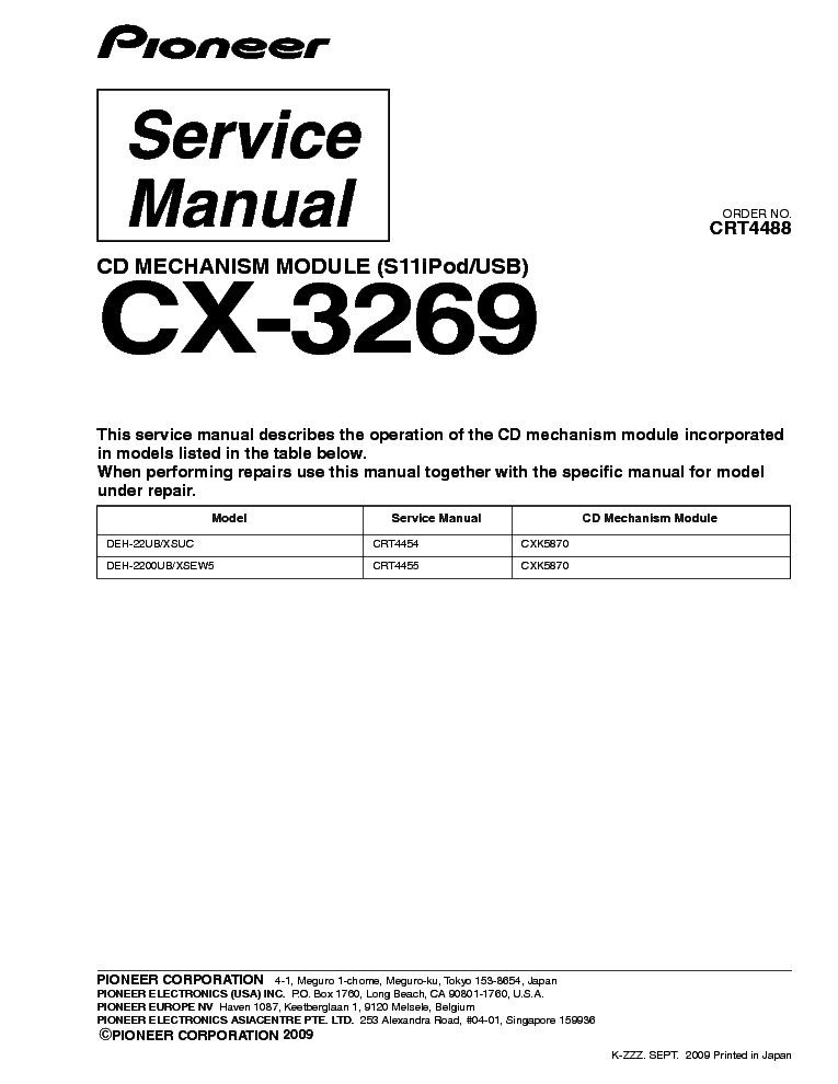 PIONEER CX-3269 CD MECHANISM-MODULE service manual (1st page)