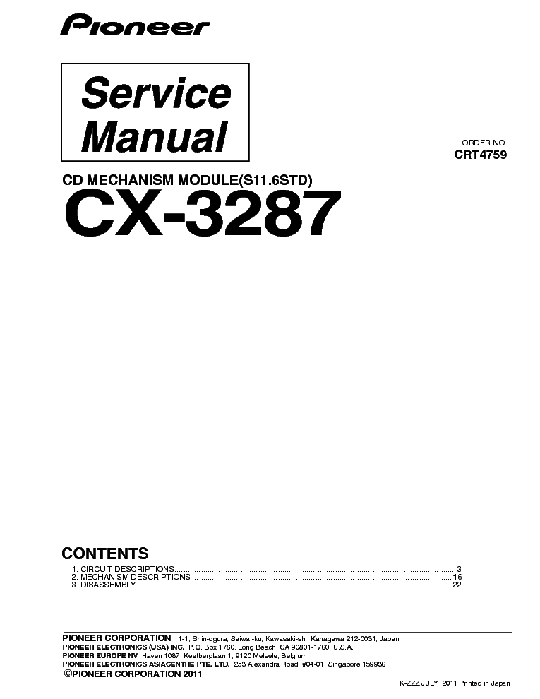 PIONEER CX-3287 CRT4759 CD MECHANISM service manual (1st page)