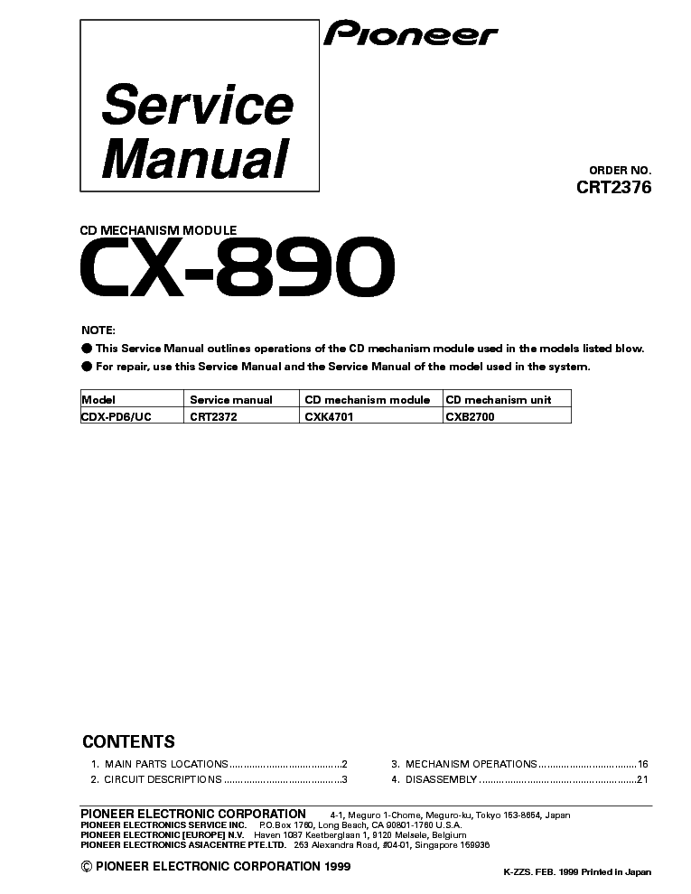 PIONEER CX-890 CD-MECHANISM-MODULE SM 2 service manual (1st page)