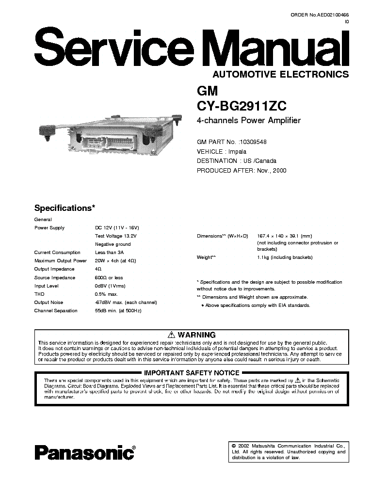 PIONEER CY-BG2911-GM SM service manual (1st page)