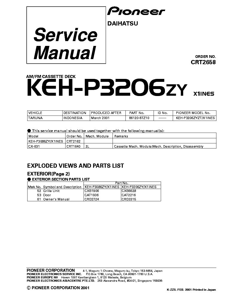 PIONEER DAIHATSU KEH-P3206-CRT2658 service manual (1st page)