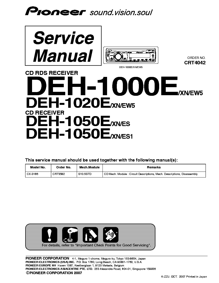 PIONEER DEH-1000E 1020E 1050E CRT4042 SM service manual (1st page)