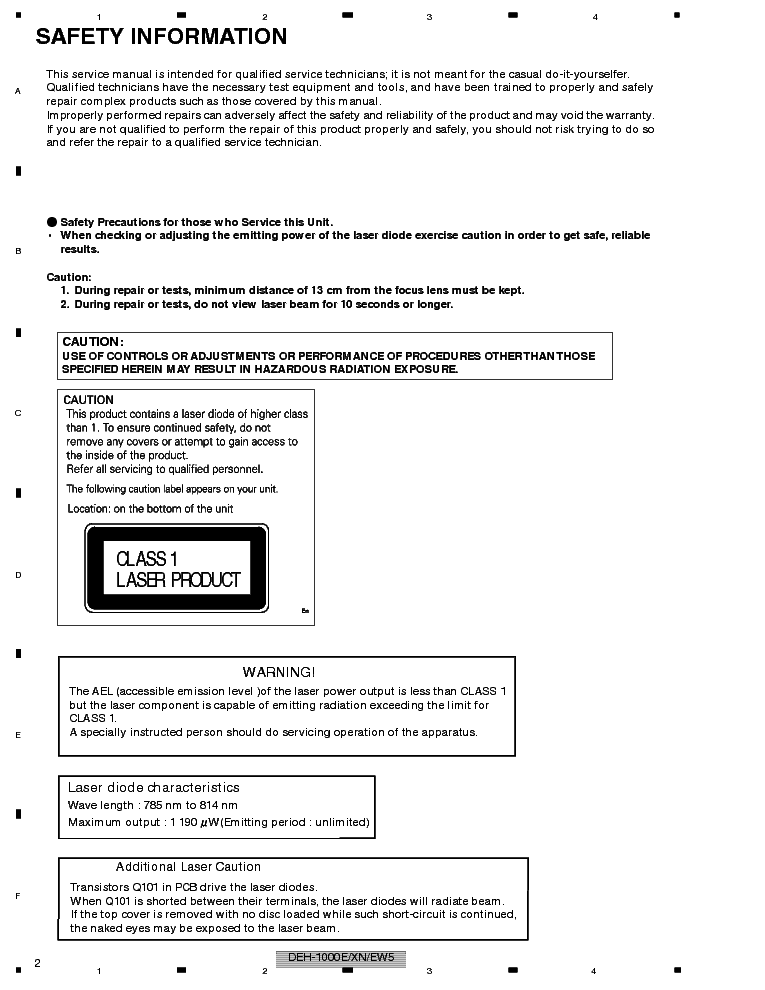 PIONEER DEH-1000E 1020E 1050E CRT4042 SM service manual (2nd page)