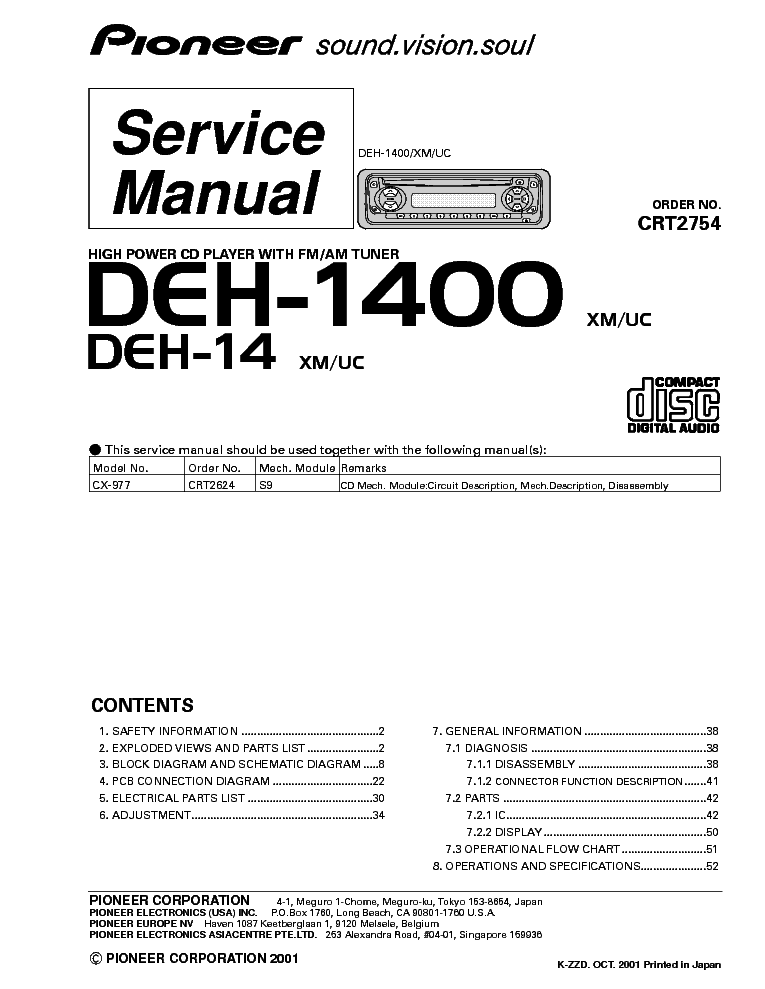 PIONEER DEH-1400,14 service manual (1st page)