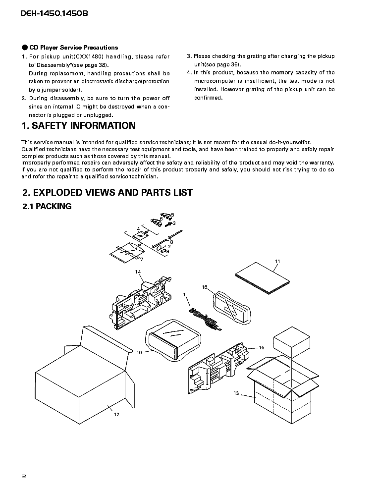 PIONEER DEH-1450 1450B CRT2756 service manual (2nd page)