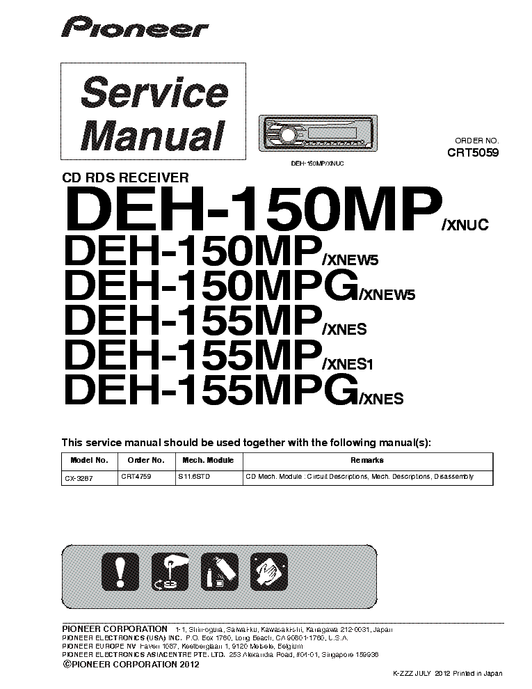 PIONEER DEH-150MP DEH-155MPG CRT5059 service manual (1st page)