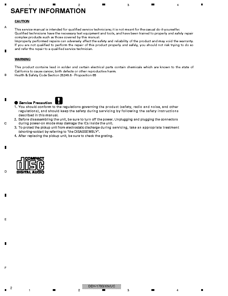 PIONEER DEH-1700,7 service manual (2nd page)