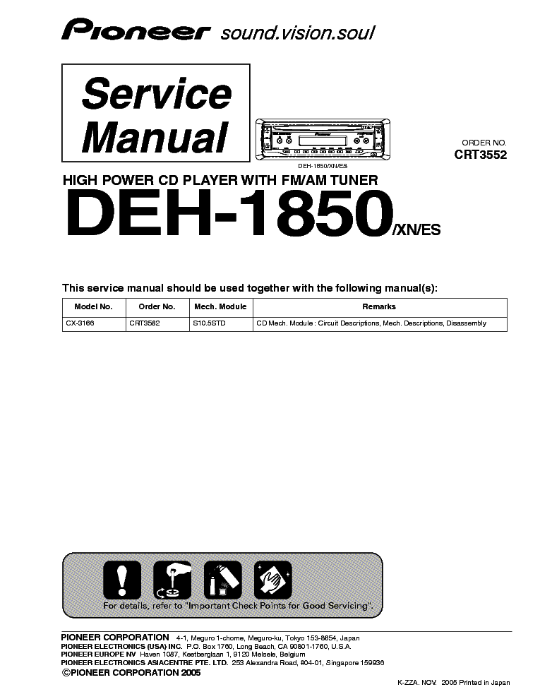 PIONEER DEH-1850 CRT3552 service manual (1st page)