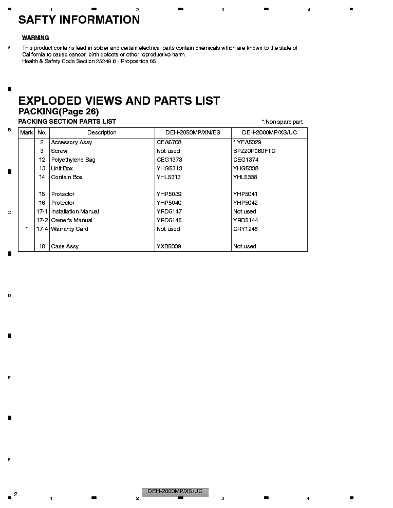 PIONEER DEH-2000MP EXPLODED-VIEWS AND PARTS-LIST service manual (2nd page)