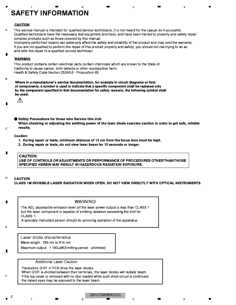 PIONEER DEH-2100IB SM service manual (2nd page)