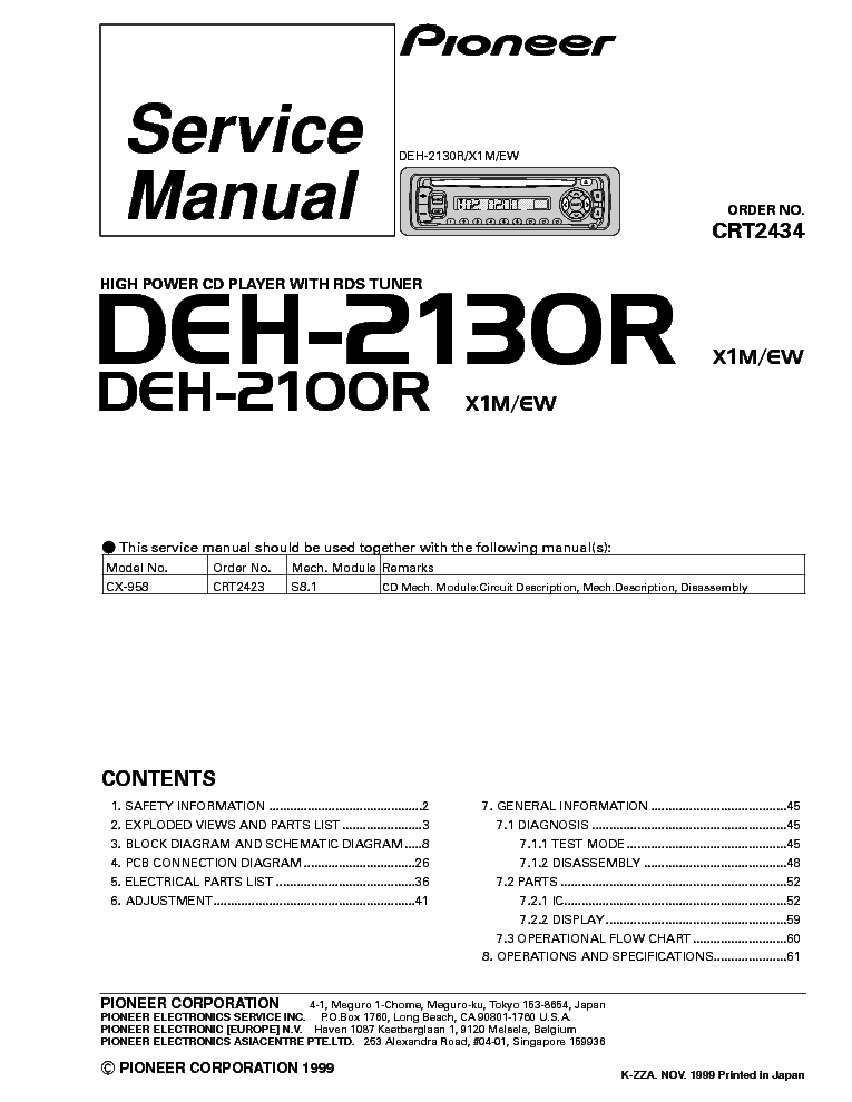 PIONEER DEH-2100R-2130R service manual (1st page)