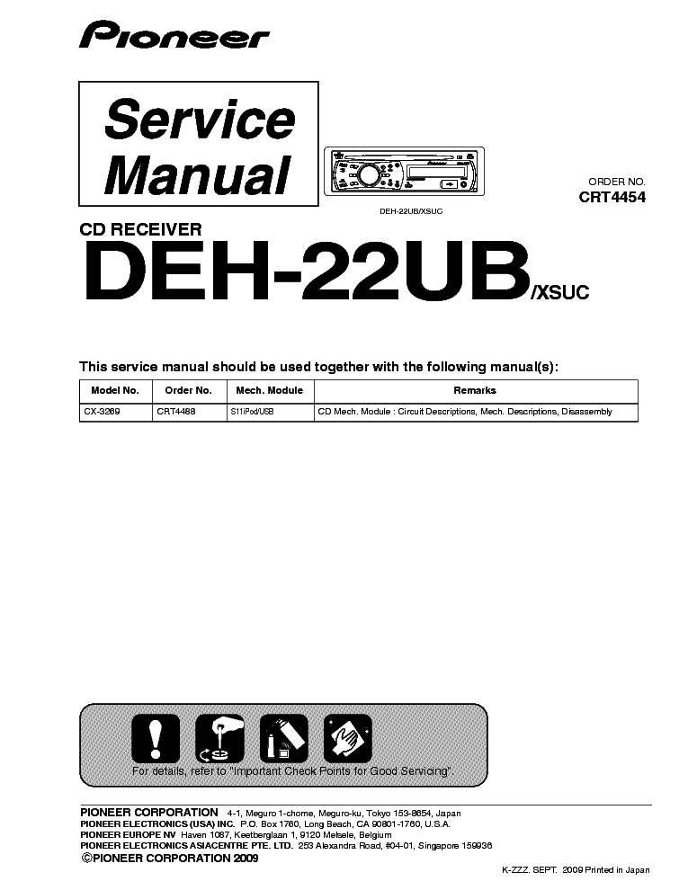 PIONEER DEH-22UB CRT4454 SM service manual (1st page)