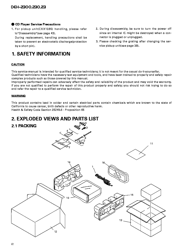 PIONEER DEH-2300,230,23 service manual (2nd page)
