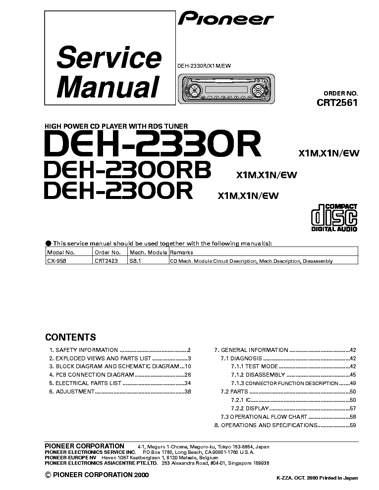 PIONEER DEH-2330R,2300RB,2300R service manual (1st page)