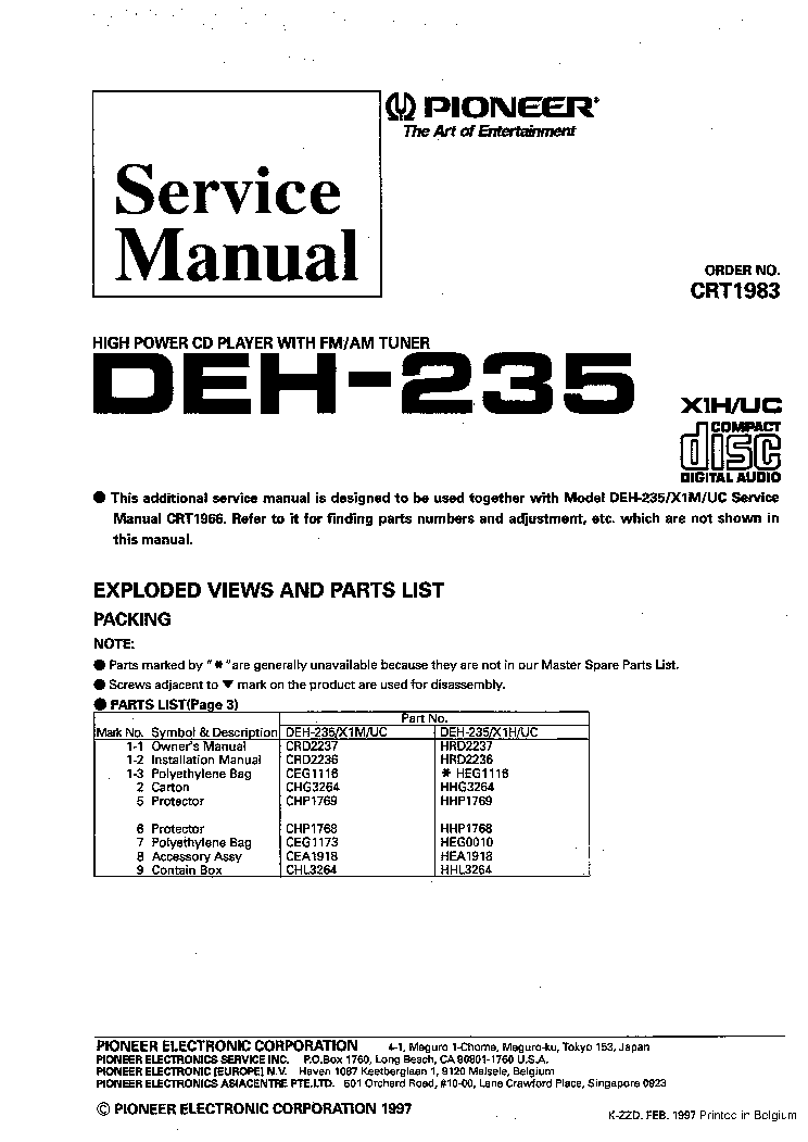PIONEER DEH-235-X1H-UC SM service manual (1st page)